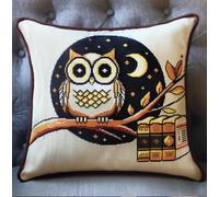 Latch Hook Cushion Kit -Moon Owl On The Book 17X17Inch, DIY Needlework Pillow Cover Cushion Rug Making Kit for Adults