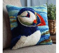 Latch Hook Cushion Kit Puffin 43Cmx43Cm Pattern Pillowcase Sewing Making Kits DIY Croet Yarn Kits Cross Stitch Embroidery Kits for Adults Kids DIY Craft Carpet Making Kit