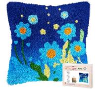 Latch Hook Cushion Kit,Shining Stars and Night Sky Daisy Beginner Friendly DIY Crochet Pillowcase,Colour Pattern Craft Kits for Home Decor,43x43 cm (17x17 Inch)-6
