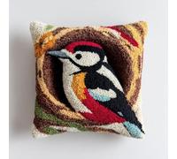Latch Hook Cushion Kit Woodpecker Excavated Nest Hole for Beginners,DIY Cushion Cover Craft Kit with Pre-Printed Canvas,Yarn and Hook,Rug Pillow Making Kit for Home Decor Sofa Cushion,43x43 cm-2