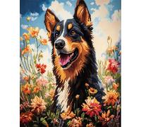 Latch Hook Cushion Kits Border Collie Animal And Flowers Cross Stitch Knotted Rug,Diy Crochet Tapestry For Beginners,Adult And Teenager Embroidery Set Latch Hook Kits Rugs 21x29in