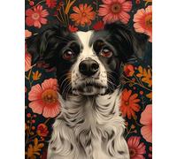 Latch Hook Cushion Kits Border Collie Animal And Flowers Latch Hook Rug Cross Stitch Embroidery Set,Diy Tools For Beginners,Adults,Tapestry Kit Cushion Knotting Carpets 31x63in