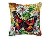 Latch Hook Cushion Kits Butterfly 43x43vm Latch Hook Pillow Case Kits Embroidery Kits Carpet Set17X17Inch, DIY Needlework Pillow Cover Sofa Cushion Rug Making Kits, DIY Craft Kits (43x43 cm)