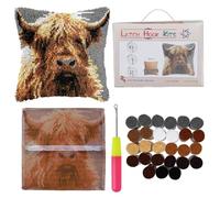 Latch Hook Cushion Kits for Adults 17x17 Inch 3D DIY Pre-Printed Canvas Latch Hook Kit with Acrylic Yarn & Crochet Hooks Handmade Throw Pillow Cover Embroidery Craft for Beginners, Home Sofa Decor