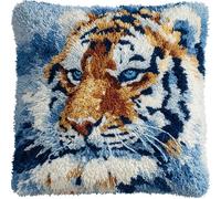 Latch Hook Cushion Kits for Adults,Animal Tiger,Latch Hook Pillow Case,Embroidery Kits,DIY Needlework Pillow Cover Cushion Making,17x17in