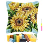 Latch Hook Cushion Kits for Adults Beginners, Cute Animals Latch Hook Pillow Case Kits with Yarn, 17X17Inch Pre-Printed Latchs Hooks Rug Kit, Embroidery Cushion Rug Making Kit for Home Sofa Decor