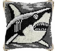 Latch Hook Cushion Kits for Adults Cartoon Big Shark Black Grey Rug Cover Pillowcase Kids Beginner DIY Needlework Embroidery Kits Handmade Set Craft Sofa Home Decor 43x43cm,2pcs