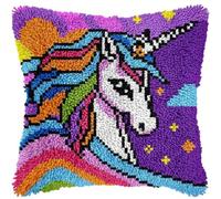 Latch Hook Cushion Kits for Adults Cartoon Unicorns Prince Purple Rug Cover Pillowcase Kids Beginner DIY Needlework Embroidery Kits Handmade Set Craft Sofa Home Decor 43x43cm,2pcs