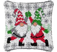 Latch Hook Cushion Kits for Adults Christmas Gnomes Red Green Rug Cover Pillowcase Kids Beginner DIY Needlework Embroidery Kits Handmade Set Craft Sofa Home Decor 43x43cm,1pcs