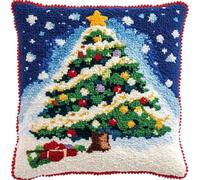 Latch Hook Cushion Kits for Adults Christmas Tree Snowflakes Blue Rug Cover Pillowcase Kids Beginner DIY Needlework Embroidery Kits Handmade Set Craft Sofa Home Decor 43x43cm,1pcs