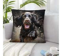 Latch Hook Cushion Kits for Adults Cocker Spaniel Dog Puppy Black Brown Beige Rug Cover Pillowcase Kids Beginner DIY Needlework Embroidery Kits Handmade Set Craft Sofa Home Decor 43x43cm,1pcs