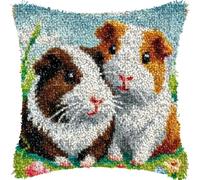 Latch Hook Cushion Kits for Adults Guinea Pig Couple Mice Cute Animal Rug Cover Pillowcase Kids Beginner DIY Needlework Embroidery Kits Handmade Set Craft Sofa Home Decor 43x43cm,1pcs
