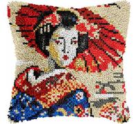 Latch Hook Cushion Kits for Adults Japanese Geisha Kimono Women Rug Cover Pillowcase Kids Beginner DIY Needlework Embroidery Kits Handmade Set Craft Sofa Home Decor 43x43cm,1pcs