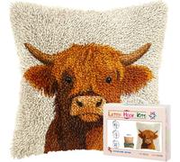 Latch Hook Cushion Kits for Adults Scotland Highland Cow Calf Rug Cover Pillowcase Kids Beginner DIY Needlework Embroidery Kits Handmade Set Craft Sofa Home Decor 43x43cm,2pcs