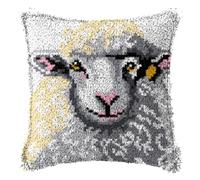 Latch Hook Cushion Kits for Adults Sheep Farm Animal Rug Cover Pillowcase Kids Beginner DIY Needlework Embroidery Kits Handmade Set Craft Sofa Home Decor 43x43cm,1pcs