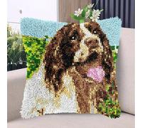 Latch Hook Cushion Kits for Adults UK Springer Spaniel Dog Puppy Rug Cover Pillowcase Kids Beginner DIY Needlework Embroidery Kits Handmade Set Craft Sofa Home Decor 43x43cm,2pcs