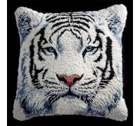 Latch Hook Cushion Kits for Adults White Tiger Head Rug Cover Pillowcase Kids Beginner DIY Needlework Embroidery Kits Handmade Set Craft Sofa Home Decor 43x43cm,1pcs