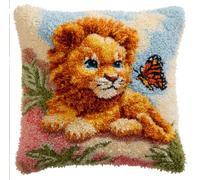 Latch Hook Cushion Kits Lion Animal and Butterfly DIY Latch Hook Kits Pillow Needlepoint Cushion Kit for Home Décor Needlework Set for Adult Beginners 43x43cm