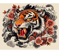 Latch Hook Cushion Kits Tiger Animal And Flowers Cross Stitch Knotted Rug,Diy Crochet Tapestry For Beginners，Adult And Teenager Embroidery Set Latch Hook Kits Rugs 35x46in