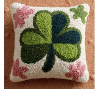 Latch Hook Diy Pillow Kit,Four-Leaf Clover Handmade Cushion Cover 43X43Cm