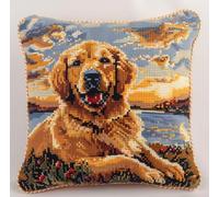 Latch Hook Embroidery Kits Golden Retriever Dog at Sunset Sofa Cushion Cover 43Cmx43Cm