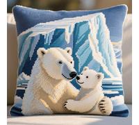 Latch Hook Kit Animal Polar Bear Pillow Latch Hook Embroidery Kits DIY Crochet Yarn Kits Pillowcase Sewing Making Kit for Embroidery Home Decoration 43x43cm