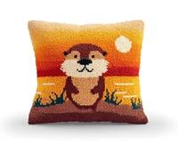 Latch Hook Kit Cushion Otter Portrait with Pre-Printed Cushion Cover DIY Latch Hook Pillow Crochet Yarn Hooking Craft Set for Hobby and Home Decor 43x43cm-7