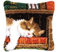 Latch Hook Kit DIY Pillowcase Crochet Cushion Cover Yarn Cross Stitch Kits fit for Adults and Beginners 15.7 x 15.7 inch (Cat)