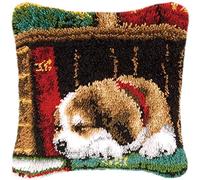 Latch Hook Kit DIY Pillowcase Crochet Cushion Cover Yarn Cross Stitch Kits fit for Adults and Beginners 15.7 x 15.7 inch (Dog)