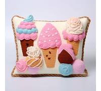 Latch Hook Kit DIY Throw Pillow Cover Sofa Cushion Cover Pattern Paint Cross Stitch 16.9X16.9 inch- Ice Cream Cake (304) A