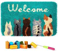 Latch Hook Kit for Adults & Kids Cats Welcome Pattern 62x40CM, Complete DIY Rug Making Craft Kits with Yarn & Canvas and Crochet Needle, Adult Craft Kits for Women, Relaxing Home Art Project