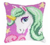 Latch Hook Kit for Adults & Kids, Complete DIY Cushion Making Craft Kits with Yarn & Canvas and Crochet Needle, Latch Hook Pillow Cover Adult Craft Kits for Women - Green-haired unicorn 43x43cm