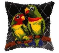 Latch Hook Kit for Adults & Kids, Complete DIY Cushion Making Craft Kits with Yarn & Canvas and Crochet Needle, Latch Hook Pillow Cover Adult Craft Kits for Women - Red-billed green parrot 43x43cm