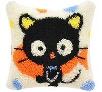 Latch Hook Kit for Adults & Kids, Complete DIY Cushion Making Craft Kits with Yarn & Canvas and Crochet Needle, Latch Hook Pillow Cover Adult Craft Kits for Women - Cartoon Black Cat 43x43cm
