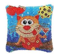 Latch Hook Kit for Adults & Kids, Complete DIY Cushion Making Craft Kits with Yarn & Canvas and Crochet Needle, Latch Hook Pillow Cover Adult Craft Kits for Women - A Cat Drinking Red Wine 43x43cm