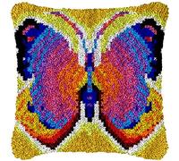 Latch Hook Kit for Adults & Kids, Complete DIY Cushion Making Craft Kits with Yarn & Canvas and Crochet Needle, Latch Hook Pillow Cover Adult Craft Kits for Women - Gorgeous butterflies 43x43cm