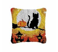 Latch Hook Kit for Adults & Kids, Complete DIY Cushion Making Craft Kits with Yarn & Canvas and Crochet Needle, Latch Hook Pillow Cover Adult Craft Kits for Women - The back view of a cat 43x43cm