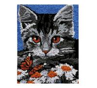 Latch Hook Kit for Adults & Kids Complete DIY Rug Making Craft Kits with Yarn & Canvas and Crochet Needle, Adult Craft Kits for Women, Relaxing Home Art Project - Cats Catch Butterflies 50x38cm
