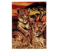 Latch Hook Kit for Adults & Kids Complete DIY Rug Making Craft Kits with Yarn & Canvas and Crochet Needle, Adult Craft Kits for Women Relaxing Home Art Project - Lions In The Forest 50x38CM