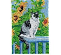 Latch Hook Kit for Adults & Kids Complete DIY Rug Making Craft Kits with Yarn & Canvas and Crochet Needle, Adult Craft Kits for Women, Relaxing Home Art Project - Cats and Sunflowers 60x40cm
