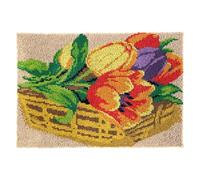 Latch Hook Kit for Adults & Kids Complete DIY Rug Making Craft Kits with Yarn & Canvas and Crochet Needle, Adult Craft Kits for Women, Relaxing Home Art Project - A Basket Of Flowers 50x38cm