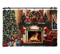 Latch Hook Kit for Adults & Kids Complete DIY Rug Making Craft Kits with Yarn & Canvas and Crochet Needle, Adult Craft Kits for Women, Relaxing Home Art Project - Christmas Fireplace 60x40cm