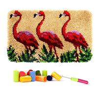 Latch Hook Kit for Adults & Kids - Flamingos Pattern 60x40CM, Complete DIY Rug Making Craft Kits with Yarn & Canvas and Crochet Needle, Adult Craft Kits for Women, Relaxing Home Art Project
