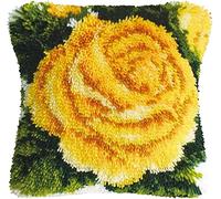 Latch Hook Kit for Adults & Kids - Flower Pattern 43x43cm, Complete DIY Cushion Making Craft Kits with Yarn & Canvas and Crochet Needle, Latch Hook Pillow Cover Adult Craft Kits Home Decor for Women