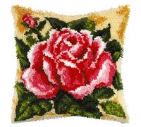 Latch Hook Kit for Adults & Kids- Flowers Pattern 43x43cm, Complete DIY Cushion Making Craft Kits with Yarn & Canvas and Crochet Needle, Latch Hook Pillow Cover Adult Craft Kits Home Decor for Women