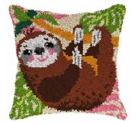 Latch Hook Kit for Adults & Kids- Sloth Pattern 43x43cm, Complete DIY Cushion Making Craft Kits with Yarn & Canvas and Crochet Needle, Latch Hook Pillow Cover Adult Craft Kits Home Decor for Women