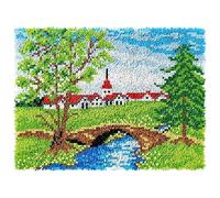 Latch Hook Kit for Adults & Kids The Village Church Pattern 50x38cm, Complete DIY Rug Making Craft Kits with Yarn & Canvas and Crochet Needle, Adult Craft Kits for Women, Relaxing Home Art Project
