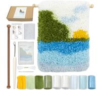 Latch Hook Kit for Adults, Scenery Series DIY Wall Hanging Tapestry Craft Kit with Pattern, Polyester Cotton Material for Handmade Home Decor (25 x 23cm)(BLUE&GREEN LANDSCAPE)