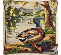 Latch Hook Kit for Beginners: 17x17 Inch 3D DIY Pillow Cover & Cushion Craft Set,Adult Relaxation Rug Making Kits,Christmas Home Decor Gift for Starter Hobbyists(Mandarin Ducks In The Pond)