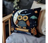 Latch Hook Kit,Moon Owl On The Book Latch Hook Kits for Adults DIY Decorative Pillowcase Embroidery Cross Stitch Arts Craft for Home Sofa Furniture 17X17Inch